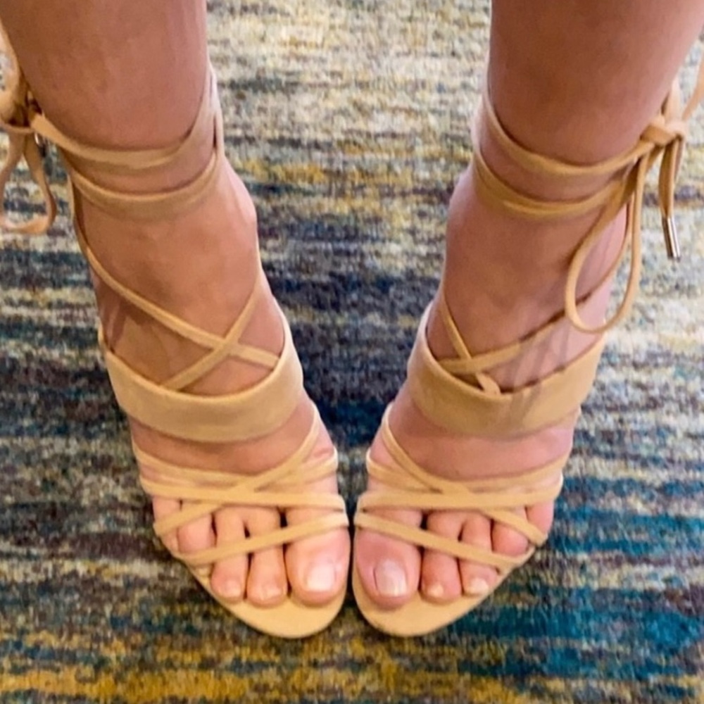 Guess Strappy suede block heels, nude